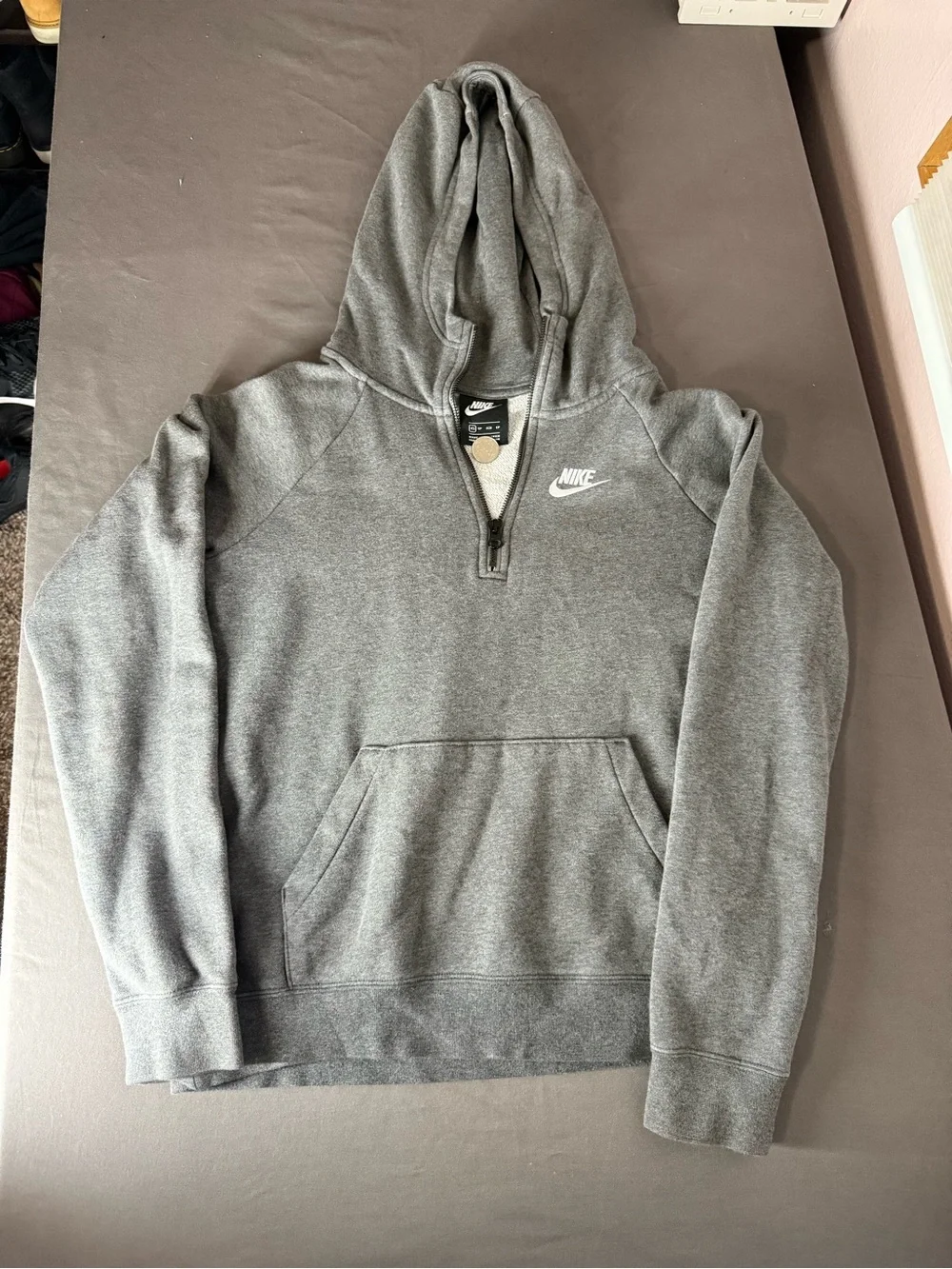 Nike Heather Gray Half-Zip Hoodie with Hood
